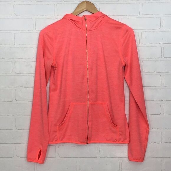 H&M coral fitted hooded sports jacket gold zipper - Picture 1 of 11